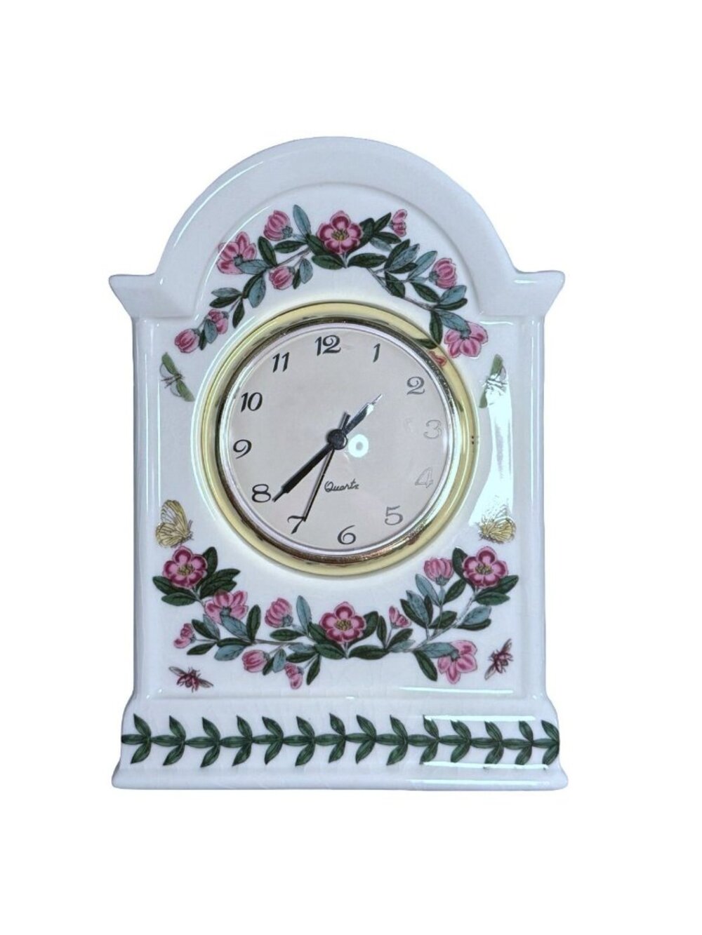 Portmeirion Botanic Garden Porcelain Mantel Clock White Pink/Green Floral